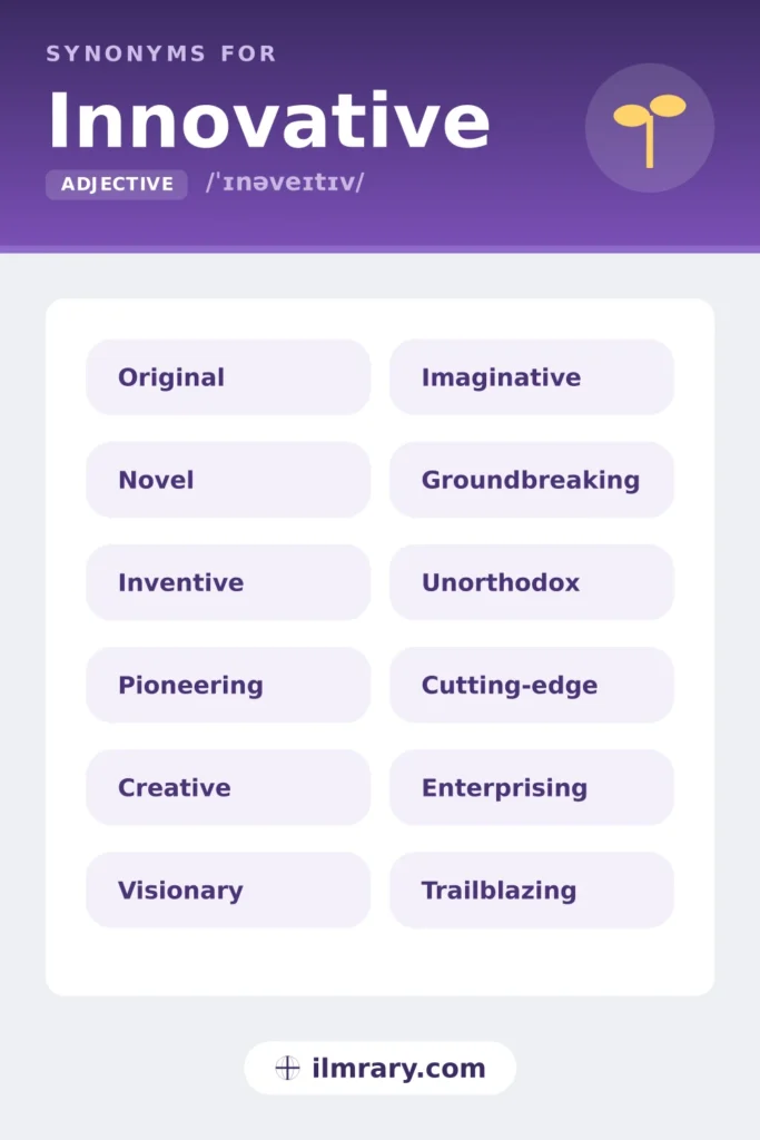 Other ways to say innovative, including original, novel, inventive, pioneering, each matched to the setting where it fits.